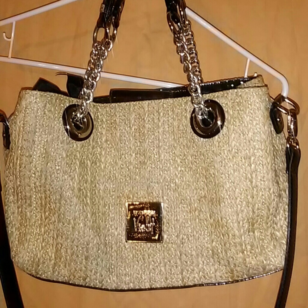 Sarah Violet tan woven hand or shoulder purse